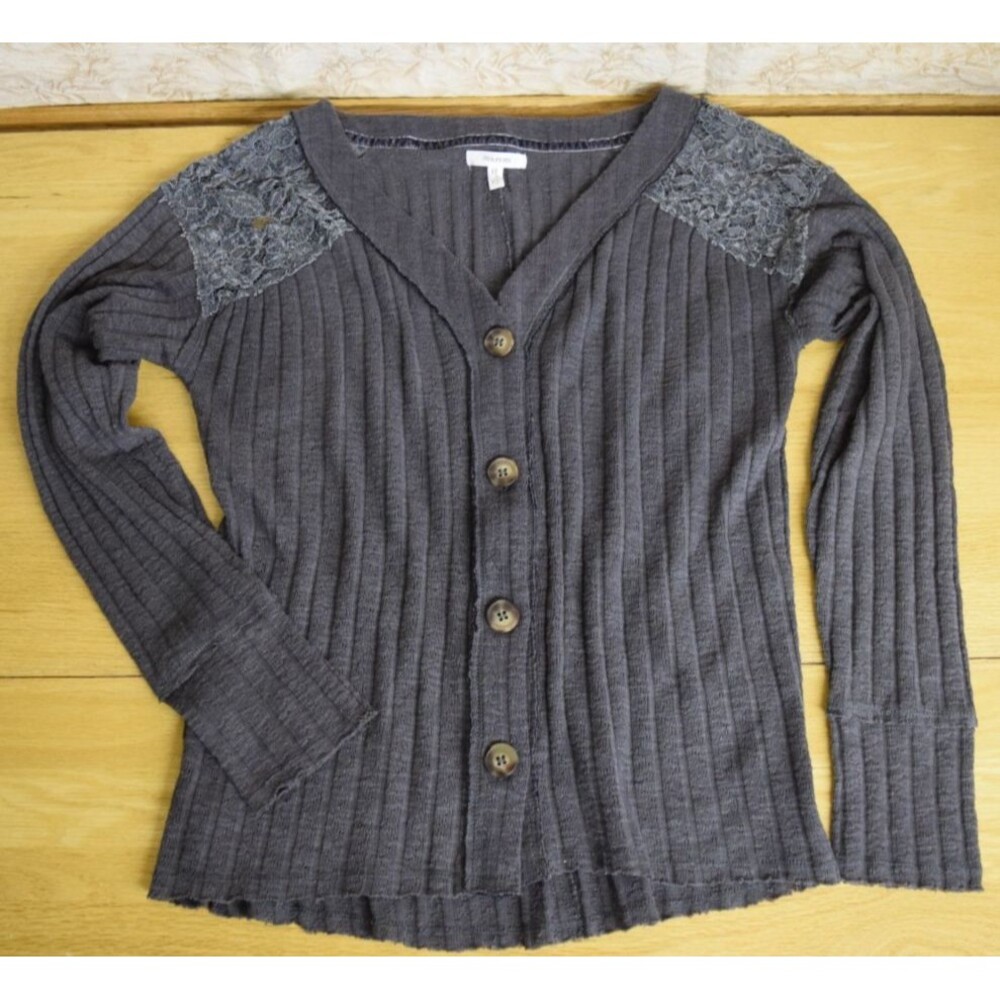 Velvet Burnout Shoulders Cardigan Sz XS Gray Grunge Whimsigoth Used Maurices Y2K